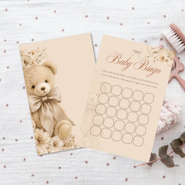 Élégant jeu de bingo bébé avec un ours en peluche  (Créateur téléchargé)