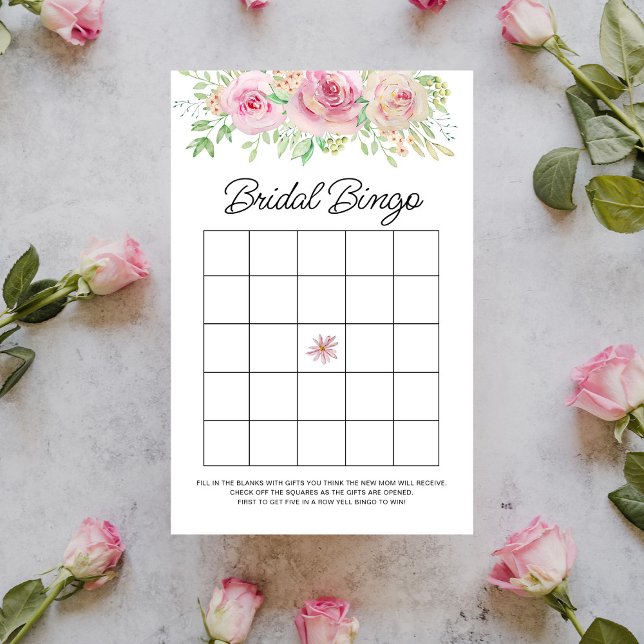 Élégant jeu de bingo de mariage floral rose blush (Créateur téléchargé)