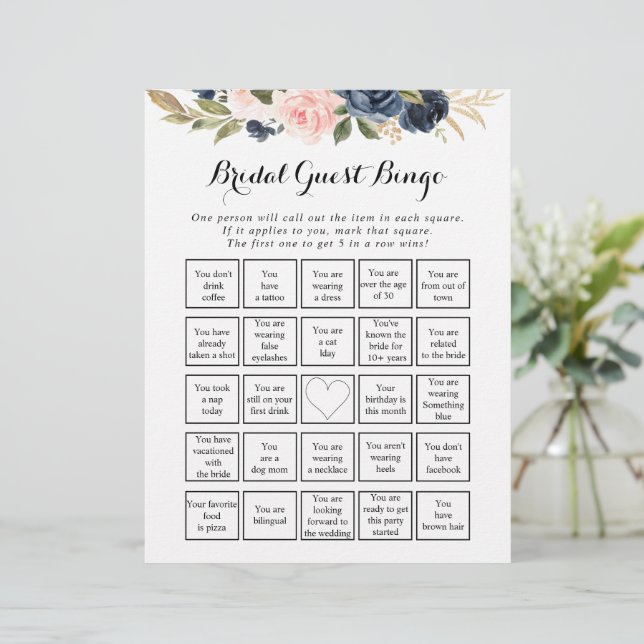 Élégant Jeu de Bingo Simple Floral pour Invités de (Debout devant)