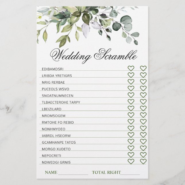 Élégant jeu de Fête des mariées Eucalyptus (Devant)