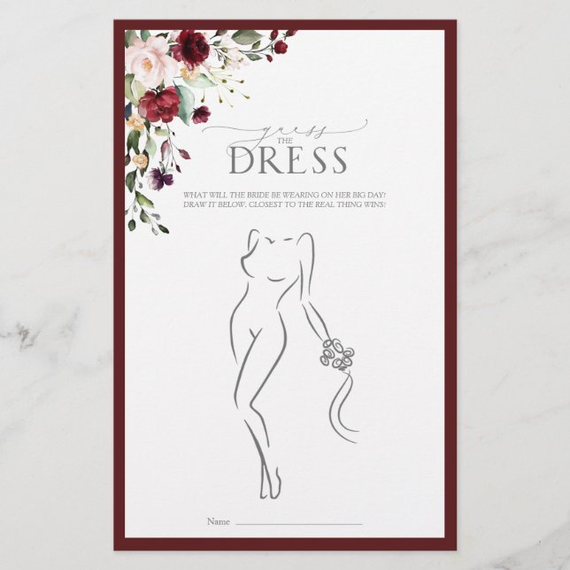 Élégant jeu de Fête des mariées florale Burgundy B (Devant)