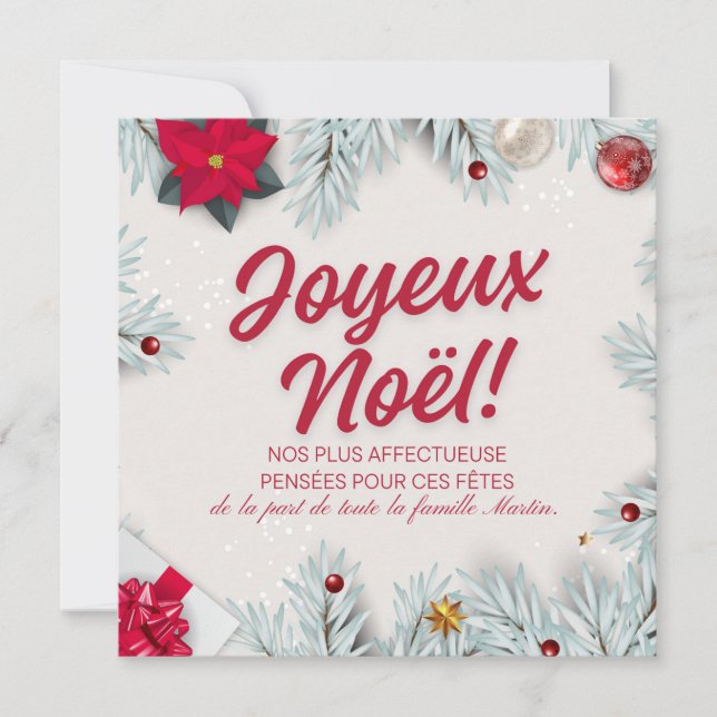 Elegant Joyeux Noël Christmas Card Invitation (Devant)