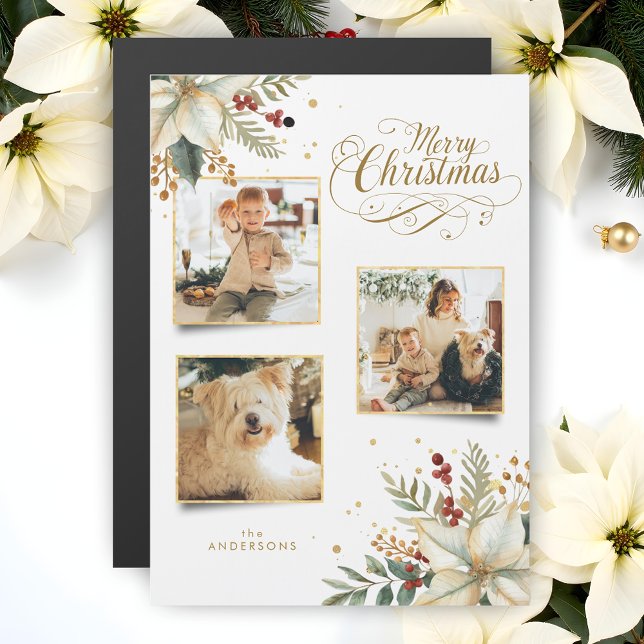 Élégant Joyeux Noël en or Botanique 3-Photo (Créateur téléchargé)