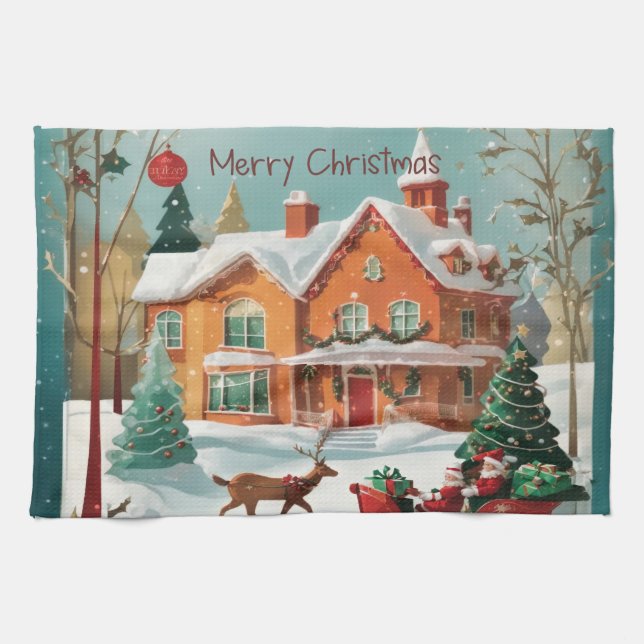 Élégant Joyeux Noël Serviette de cuisine (Horizontal)