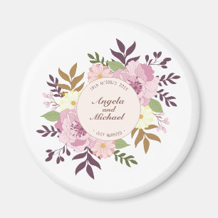 Élégant Juste Marié Floral Mariage Magnet