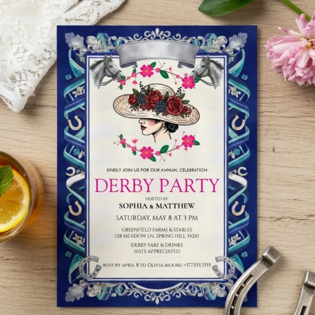 Elegant Kentucky Derby Party Floral Invitation (Créateur téléchargé)