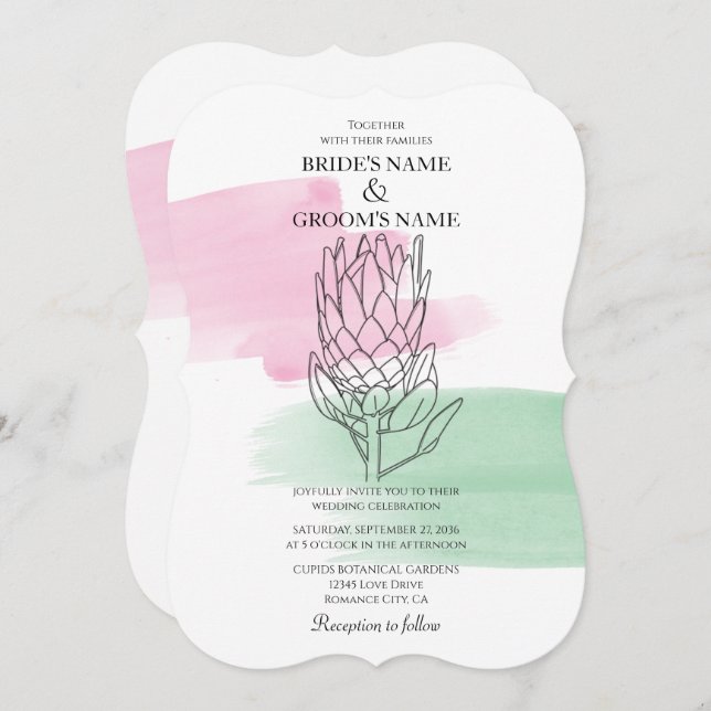 Elégant King Protea Aquarelle mariage invitations (Devant / Derrière)