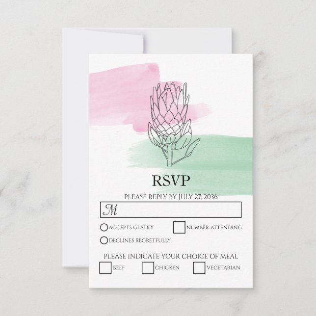 Elégant King Protea Watercolor Wedding Cartes RSVP (Devant)