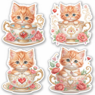 Élégant Kitten en Stickers Teacup - Design floral