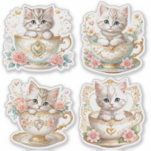 Élégant Kitten en Stickers Teacup - Design floral