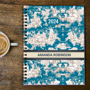 Elégant lac bleu turquoise vintage toile de jouy