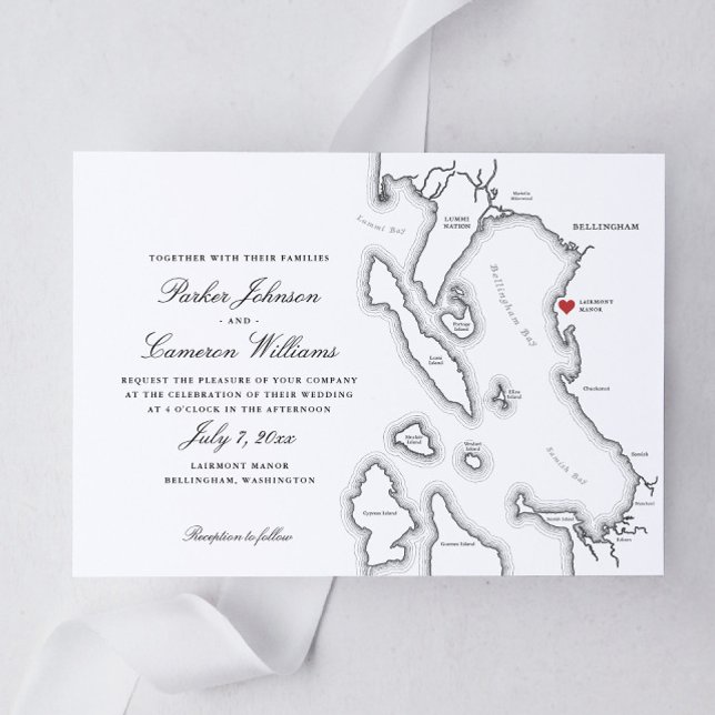 Élégant Lairmont Manor Bellingham Mariage de carte (Elegant Bellingham Washington Lairmont Manor Wedding Invitation in black and white)