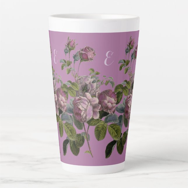 Élégant latte florale Vintage pourpre Grande Mug (Devant)