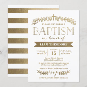 Elegant Laurels Gold   Invitation au baptême