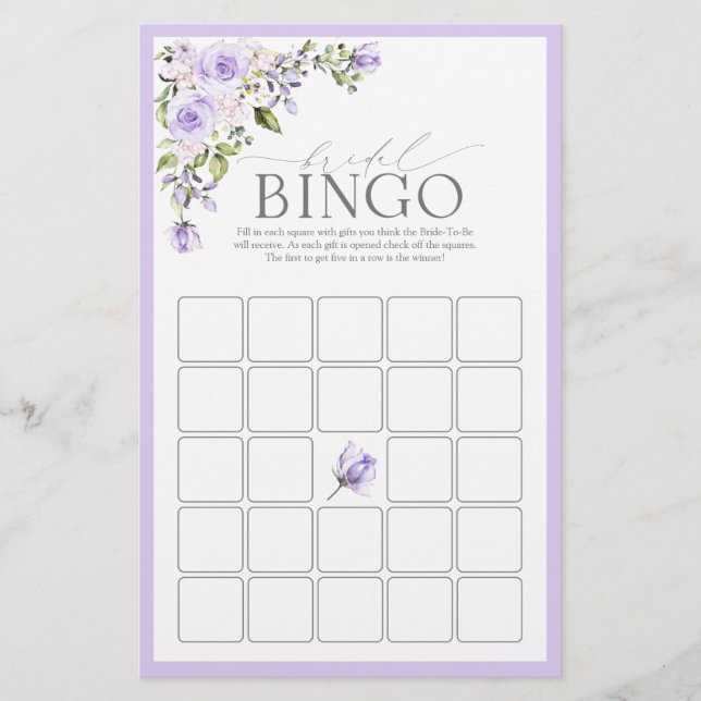 Élégant Lavande Lilac Floral Bridal Jeu de Bingo (Devant)