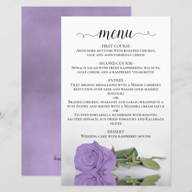 Élégant Lavande Purple Rose Budget Mariage Menu (Devant / Derrière)