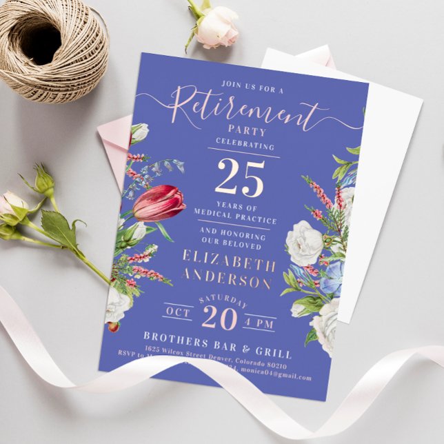 Élégant Lavande Retraite Floral Foil Invitation (Créateur téléchargé)