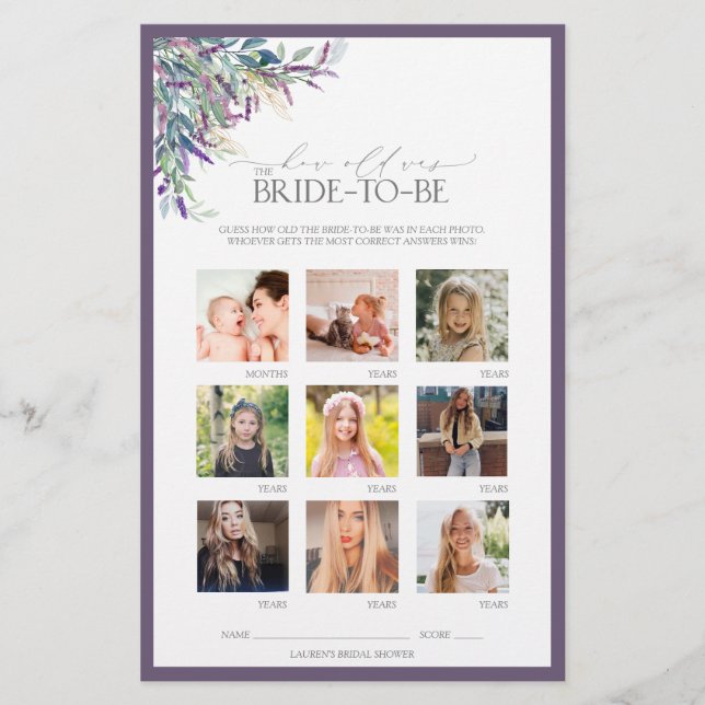 Élégant Lavender Floral Fête des mariées Jeu (Devant)