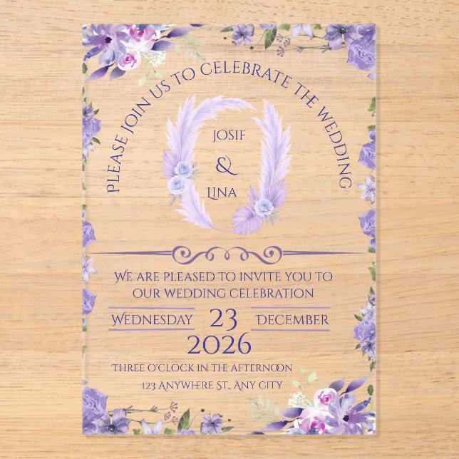 Elegant Lavender Floral Wedding Invitation (Recto)