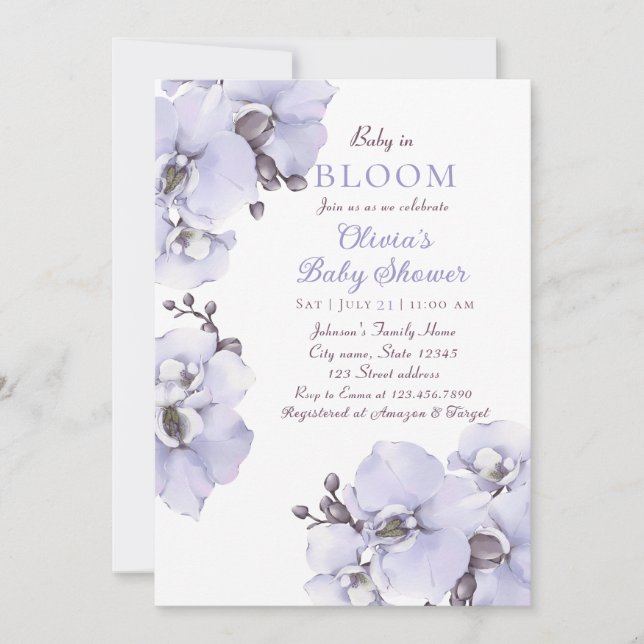 Elegant Lavender Orchid Baby Shower Invitation (Devant)