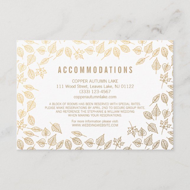 Elégant Leaves d'Automne Gold Carte d'Hébergement (Devant)