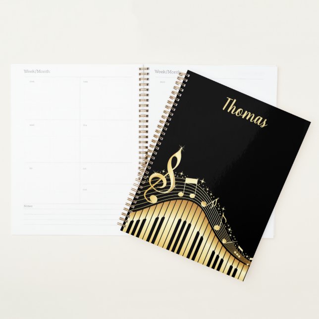 Élégant lecteur de clavier pour piano noir et or (Devant avec enveloppe)