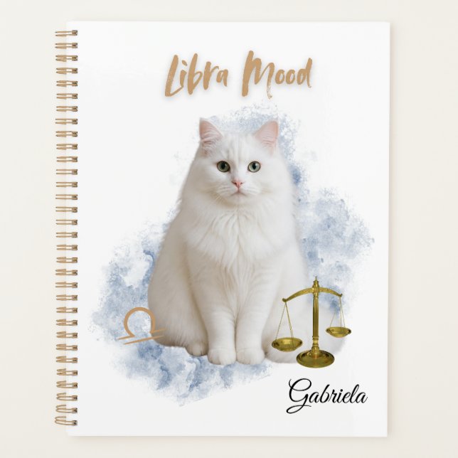 Elegant Libra Zodiac Cat White Planner Notebook (Devant)