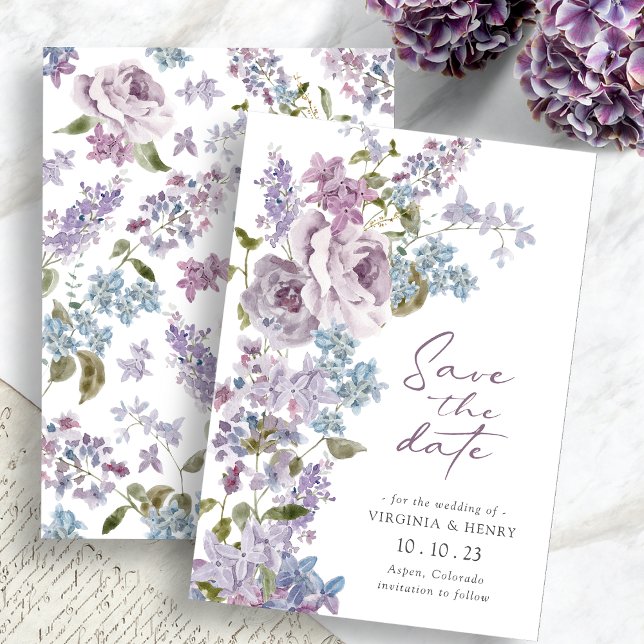 Élégant lilas violet carte de sauvegarde de date (Elegant Purple Lilac Save The Date by Painted Paperie
)