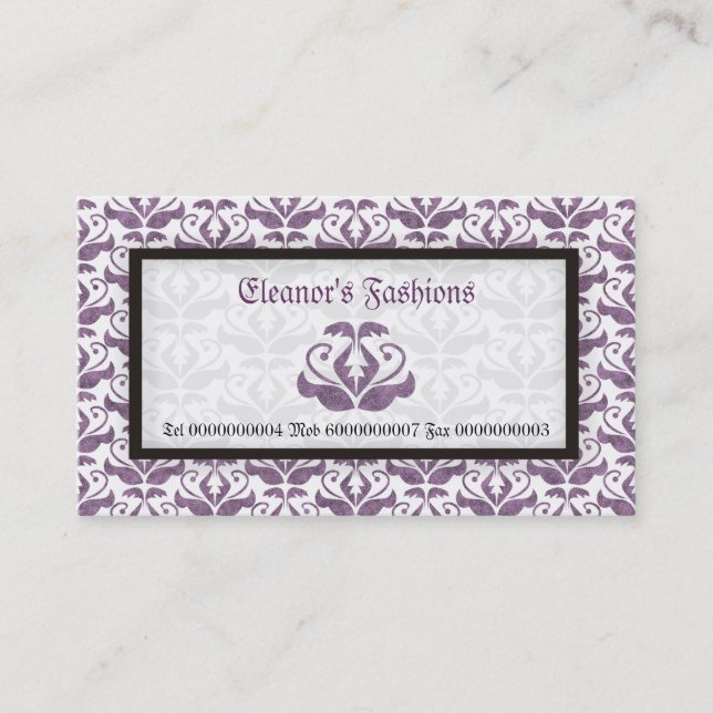 Elégant lilas violet damassé cartes de visite mode (Devant)