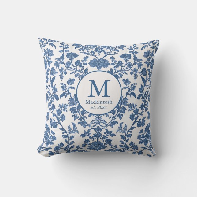 Élégant Lit Bleu Monogramme Lève Oreiller (Recto)