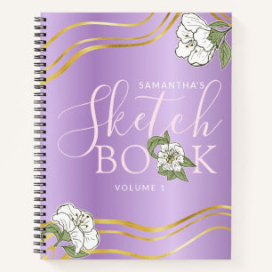 Elégant Livre de croquis de fleurs d'or violet