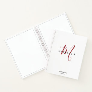 Elégant Livre de croquis de Monogramme Rouge Blanc