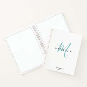 Élégant Livre de croquis de Monogramme Turquoise d