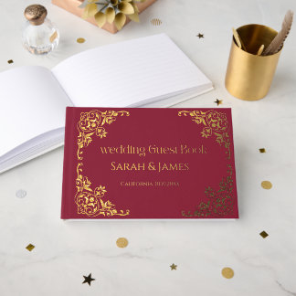 Élégant Livre d'Or Botanique Mariage Feuille d'Or