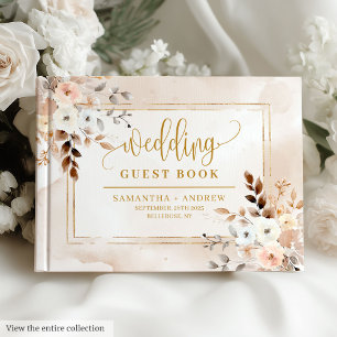 Élégant livre d'or rose en poudre Mariage Floral