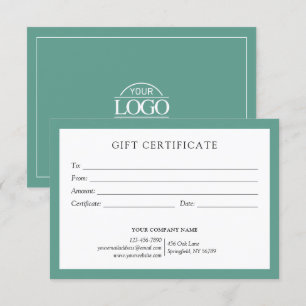 Élégant logo de certificat cadeau d'affaires vert