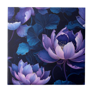 Élégant Lotus foncé Motif Floral Carreau