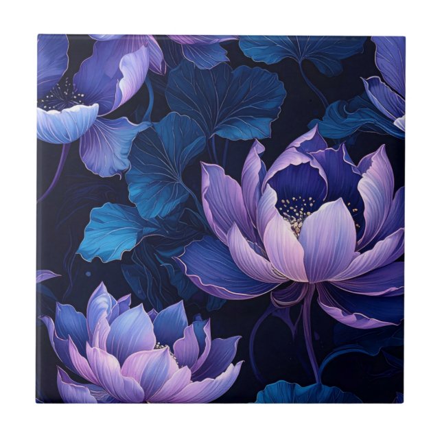 Élégant Lotus foncé Motif Floral Carreau (Devant)