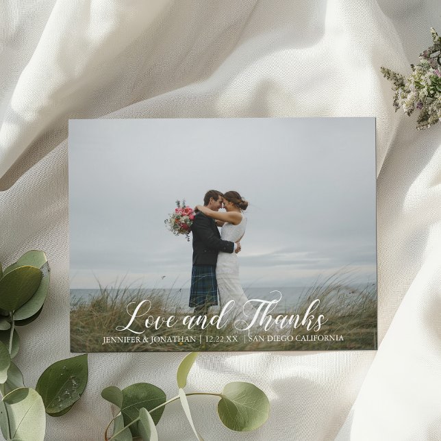 Elegant Love and Thanks Mariage Photo Magnet Card (Créateur téléchargé)