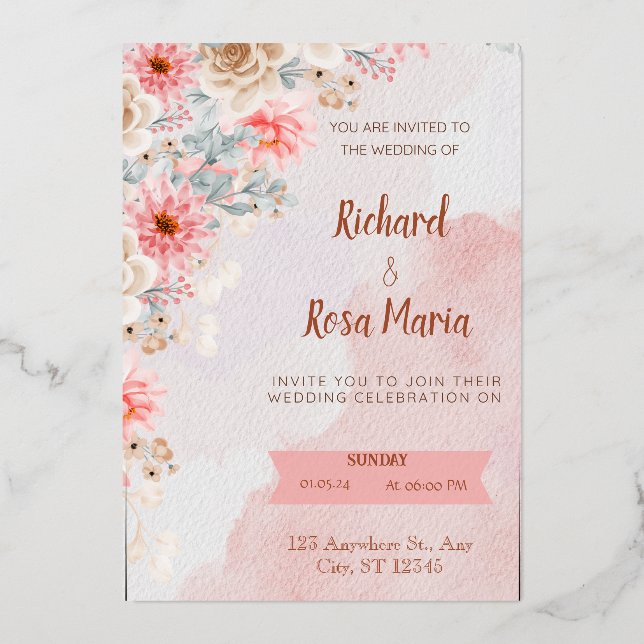 Elegant Love : Carte d'invitation de Mariage Celeb (Recto)