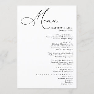 Elegant Lovely calligraphy Menu Mariage