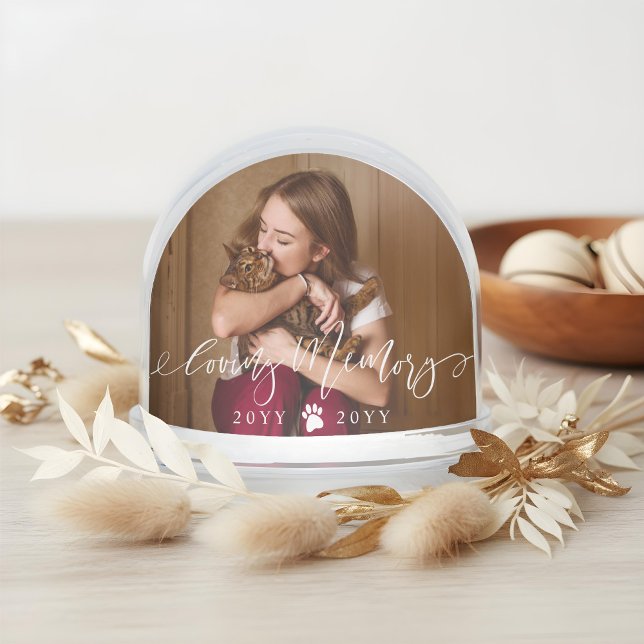 Elegant Loving Memory Cat Pet Name Photo Memorial (Elegant Loving Memory Cat Pet Name Photo Memorial Snow Globe (Front))