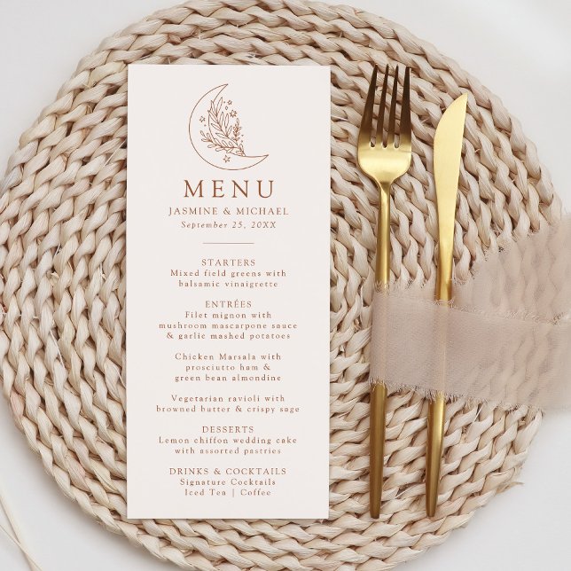 Élégant Lune et Étoiles Menu de Mariage en Terraco (Créateur téléchargé)