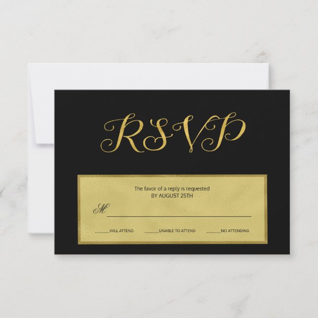 Élégant luxe noir et or mariage script rsvp mariag (Devant)