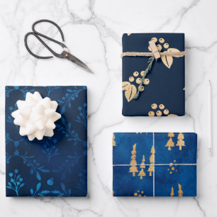 Elégant Luxe Vintage Blue Gold Feuilles Berries