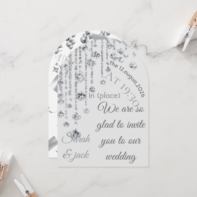 Elegant Luxury Silver Crystal Wedding Invitation C (Devant/Arrière en situation)