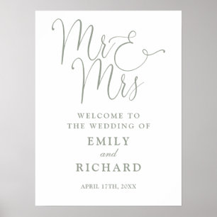 Élégant M. Et Mme Sage Green Mariage Affiche de bi
