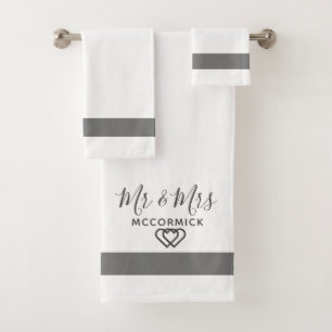 Élégant M. Et Mme White Grey Monogramme Nom