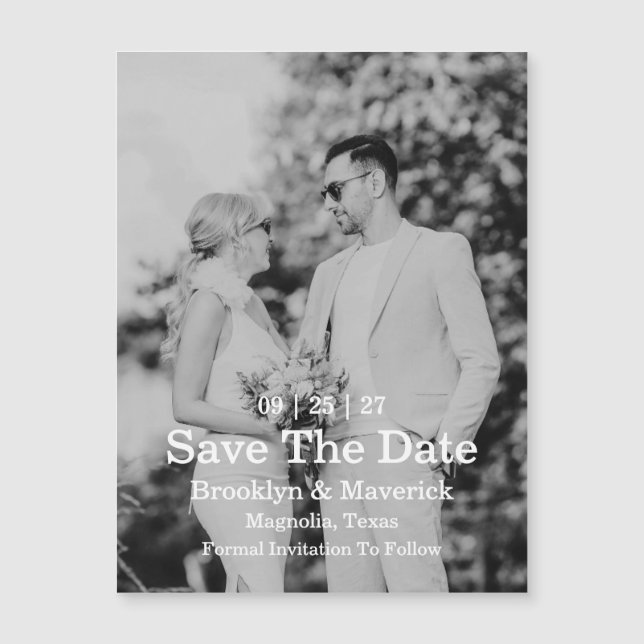 Élégant Magnet de Photo de Save The Date Noir & Bl (Devant)