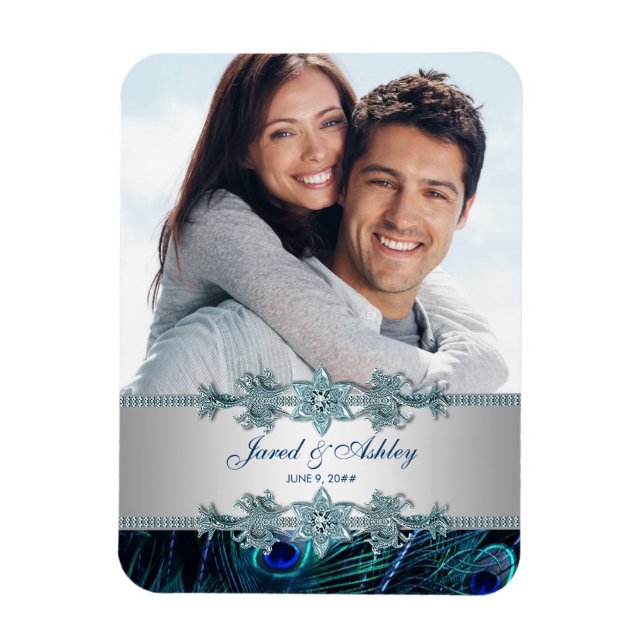 Elégant Magnet Réservez la date photo Peacock (Vertical)